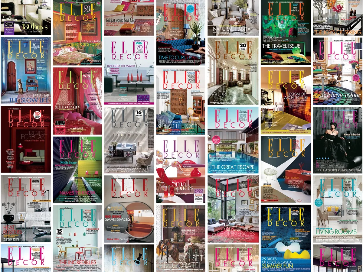 A wall of past Elle Decor India covers