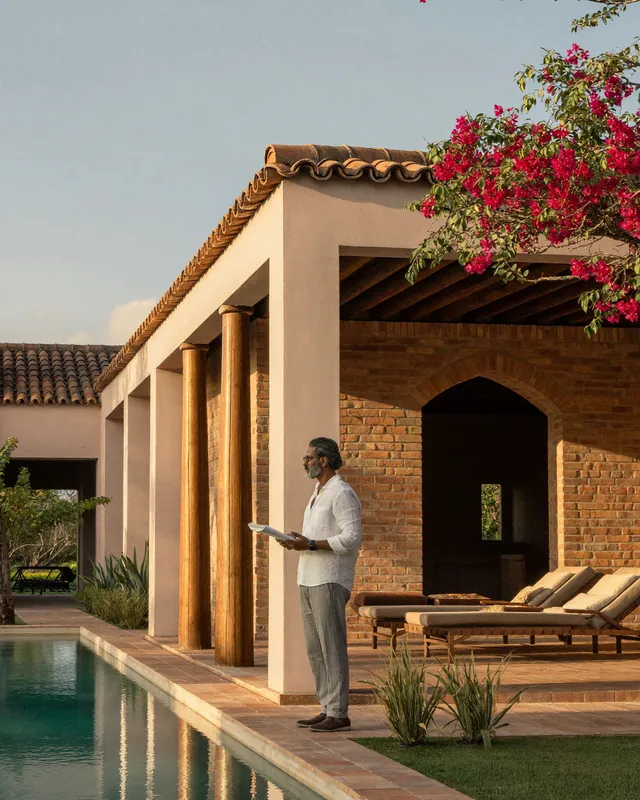 An architect outside a house he designed