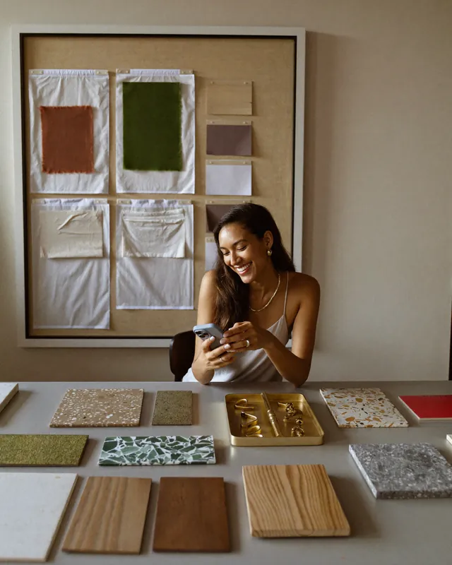 An interior designer with material samples